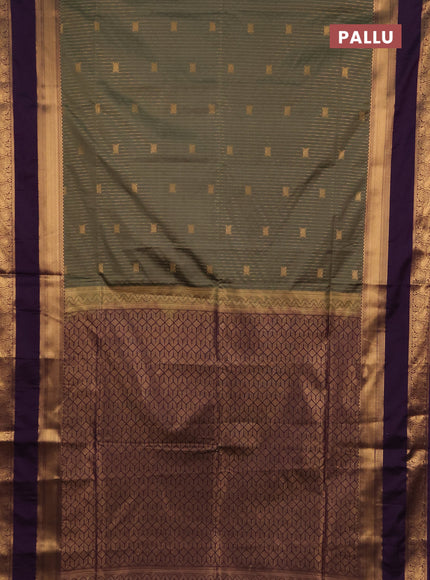 Semi soft silk saree grey shade and purple with allover zari weaves & buttas and rettapet zari woven border