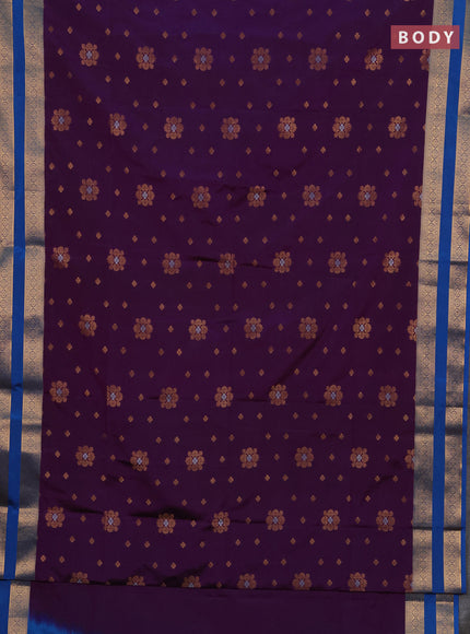 Semi soft silk saree purple and cs blue with allover zarri woven buttas and rettapet zari woven border