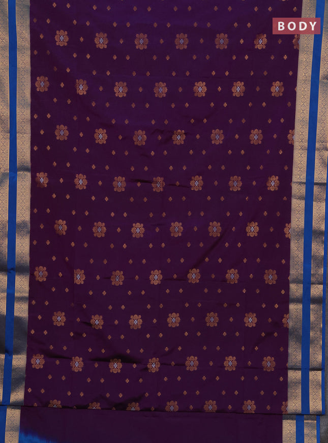 Semi soft silk saree purple and cs blue with allover zarri woven buttas and rettapet zari woven border