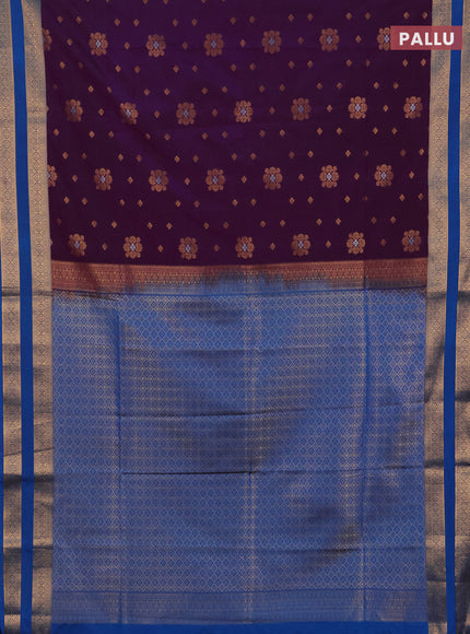 Semi soft silk saree purple and cs blue with allover zarri woven buttas and rettapet zari woven border