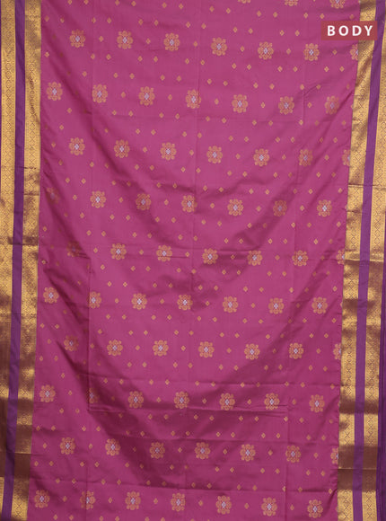 Semi soft silk saree onion pink and purple with allover zari woven buttas and rettapet zari woven border