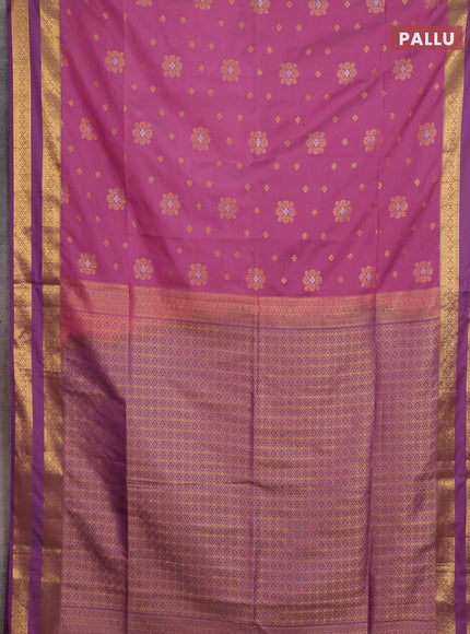 Semi soft silk saree onion pink and purple with allover zari woven buttas and rettapet zari woven border