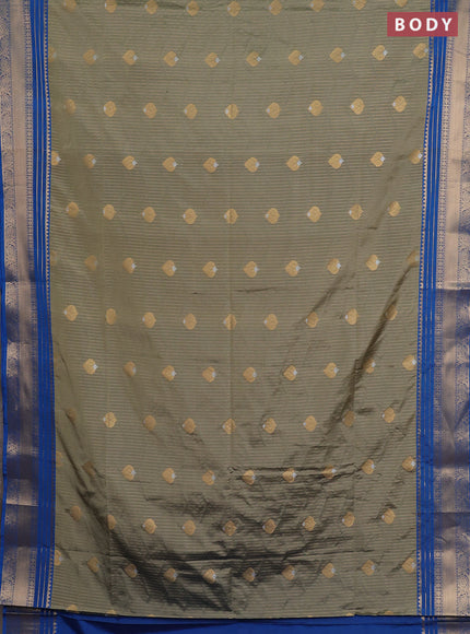 Semi soft silk saree elaichi green and cs blue with allover zari weaves & buttas and zari woven border
