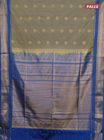 Semi soft silk saree elaichi green and cs blue with allover zari weaves & buttas and zari woven border