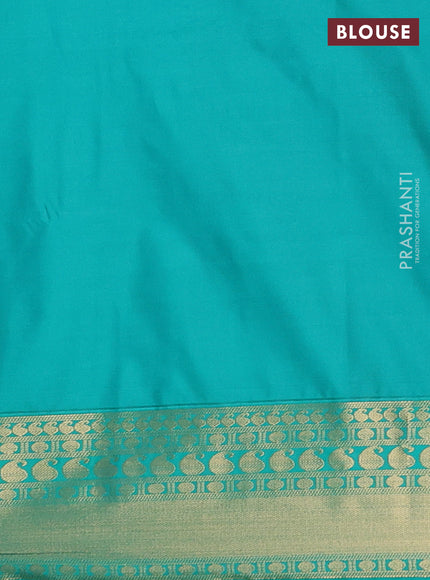 Semi soft silk saree blue and teal green with allover zari checks & buttas and zari woven border
