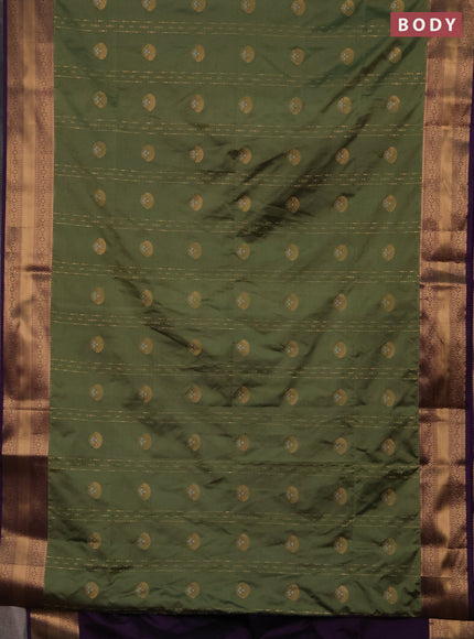 Semi soft silk saree elaichi green and purple with allover zari weaves & buttas and zari woven border