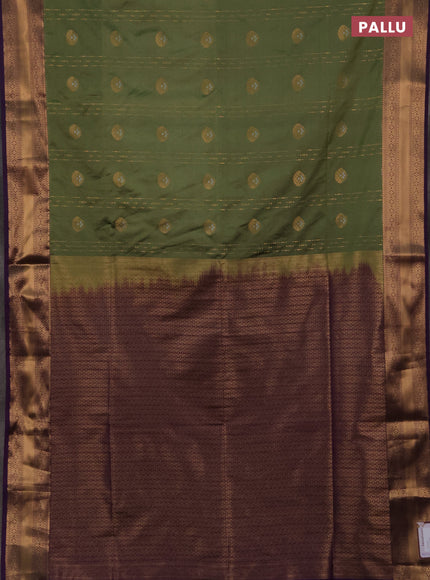 Semi soft silk saree elaichi green and purple with allover zari weaves & buttas and zari woven border