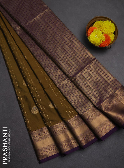 Semi soft silk saree mehendi green and purple with allover zari weaves & buttas and zari woven border