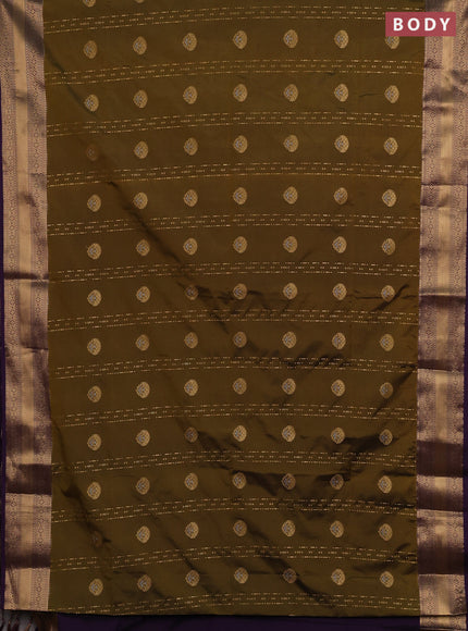Semi soft silk saree mehendi green and purple with allover zari weaves & buttas and zari woven border