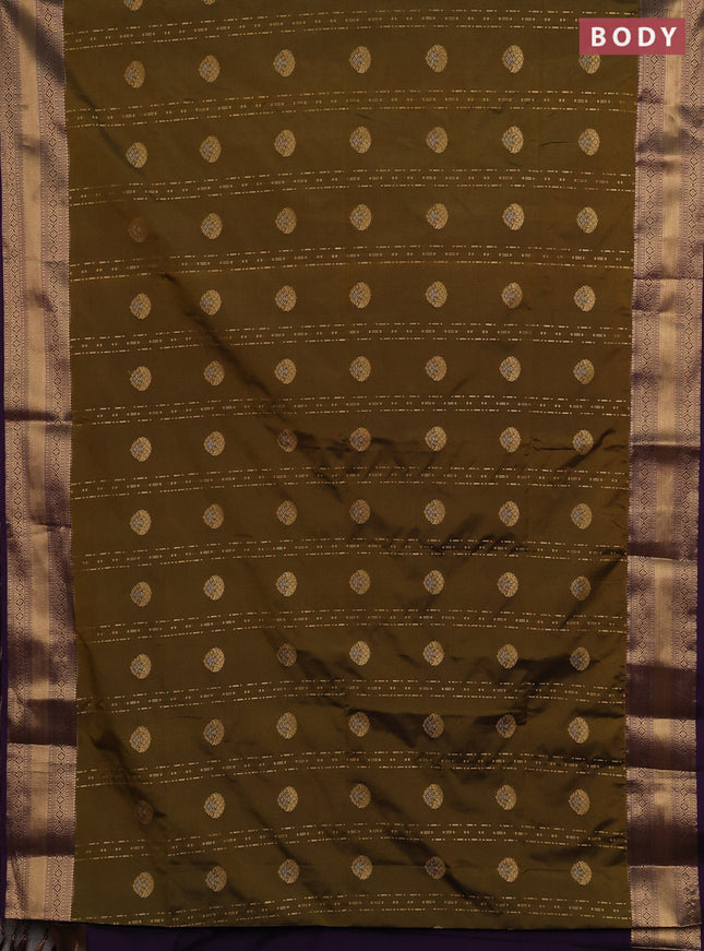 Semi soft silk saree mehendi green and purple with allover zari weaves & buttas and zari woven border