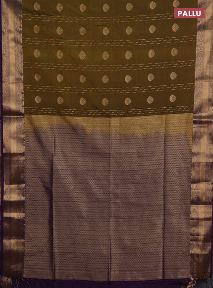 Semi soft silk saree mehendi green and purple with allover zari weaves & buttas and zari woven border