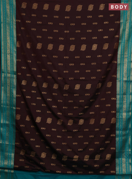 Semi soft silk saree coffee brown and teal green with allover zari woven buttas and zari woven border