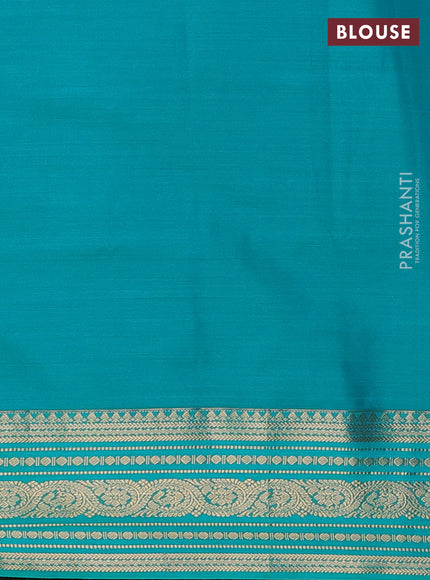 Semi soft silk saree coffee brown and teal green with allover zari woven buttas and zari woven border