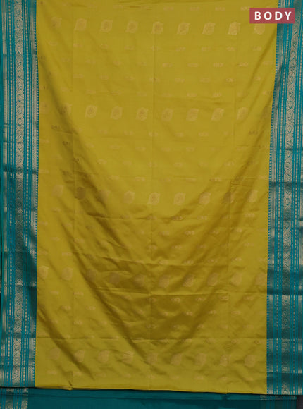 Semi soft silk saree lime green and teal green with allover zari woven buttas and zari woven border