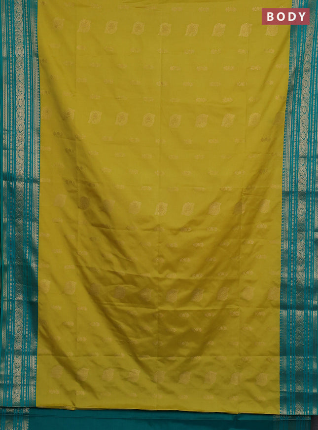 Semi soft silk saree lime green and teal green with allover zari woven buttas and zari woven border
