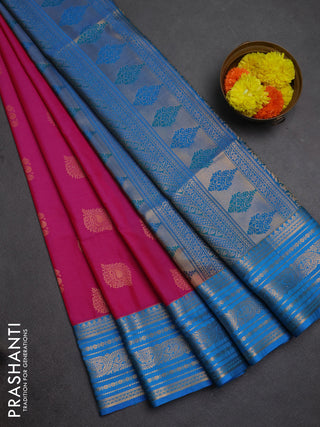 Semi soft silk saree pink and cs blue with allover zari woven buttas and zari woven border