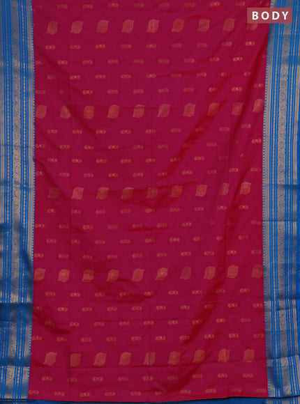 Semi soft silk saree pink and cs blue with allover zari woven buttas and zari woven border