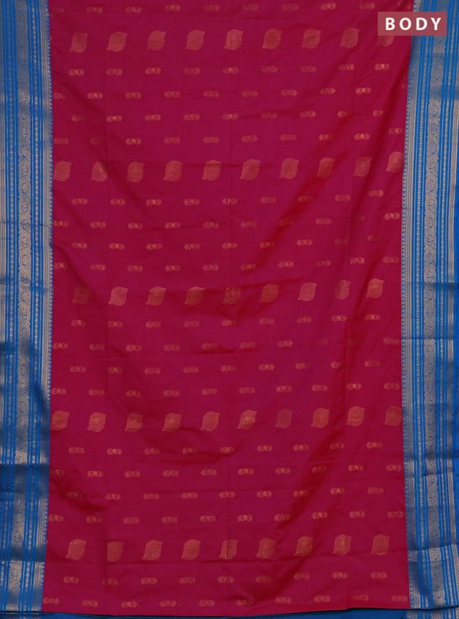 Semi soft silk saree pink and cs blue with allover zari woven buttas and zari woven border