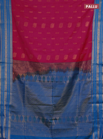 Semi soft silk saree pink and cs blue with allover zari woven buttas and zari woven border
