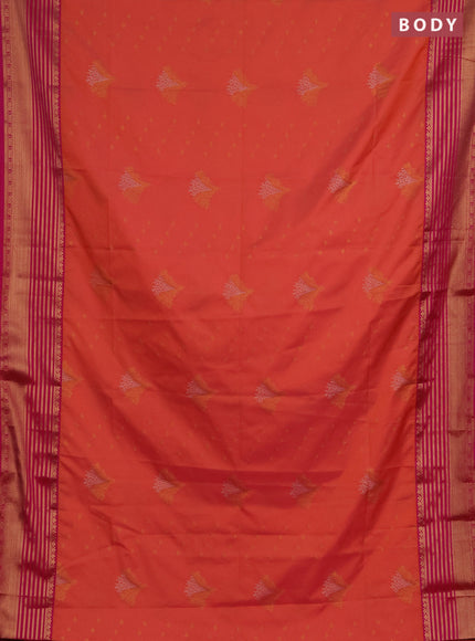 Semi soft silk saree peach orange and pink with allover zari woven buttas and zari woven border
