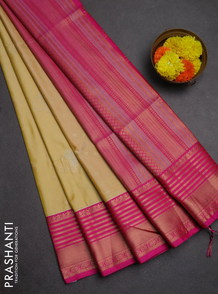 Semi soft silk saree pale yellow and pink with allover zari woven buttas and zari woven border