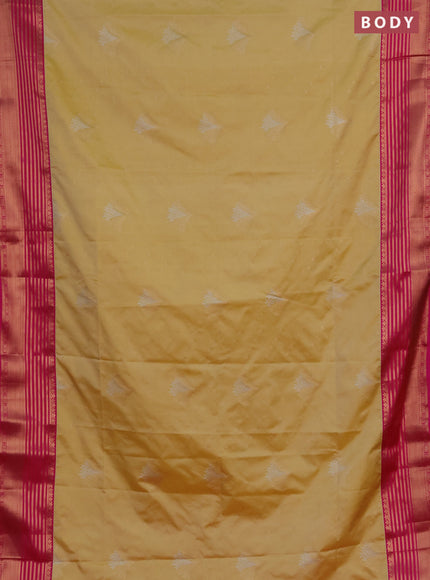 Semi soft silk saree pale yellow and pink with allover zari woven buttas and zari woven border