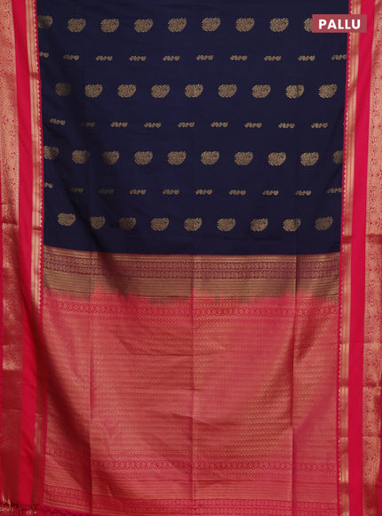 Semi soft silk saree dark grey and pink with allover zari woven buttas and rettapet zari woven border