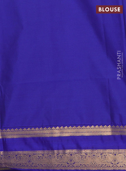 Semi soft silk saree light green and blue with allover zari woven buttas and rettapet zari woven border