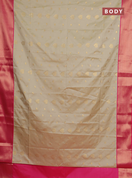 Semi soft silk saree beige and pink with zari woven buttas and zari woven border