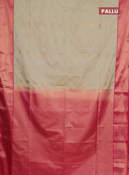 Semi soft silk saree beige and pink with zari woven buttas and zari woven border