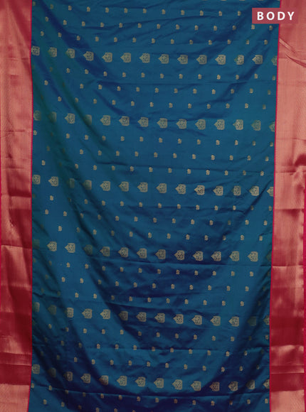 Semi soft silk saree dual shade of bluish green and pink with zari woven buttas and zari woven border