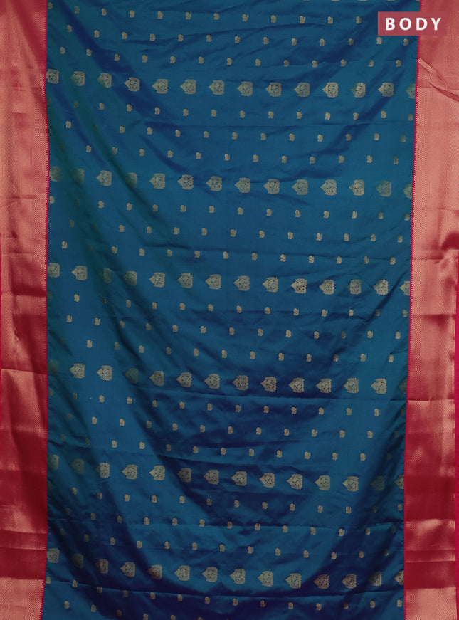 Semi soft silk saree dual shade of bluish green and pink with zari woven buttas and zari woven border
