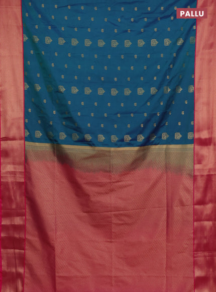 Semi soft silk saree dual shade of bluish green and pink with zari woven buttas and zari woven border