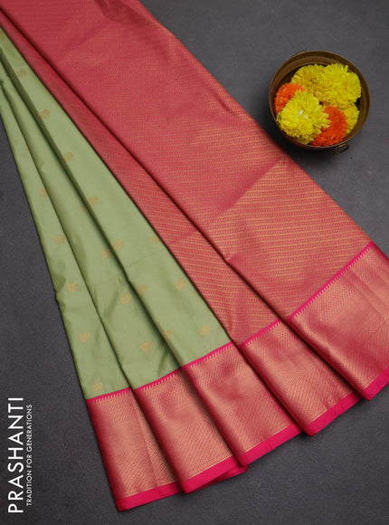 Semi soft silk saree pista green and pink with zari woven buttas and zari woven border