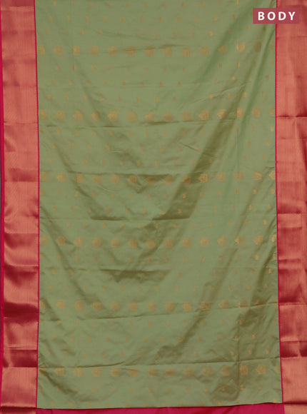 Semi soft silk saree pista green and pink with zari woven buttas and zari woven border