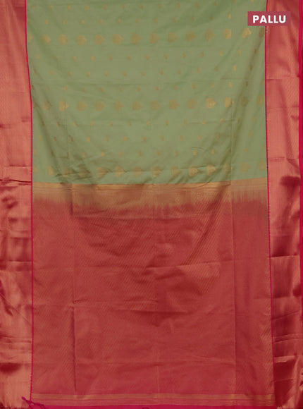 Semi soft silk saree pista green and pink with zari woven buttas and zari woven border