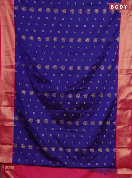 Semi soft silk saree blue and pink with zari woven buttas and zari woven border