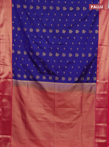 Semi soft silk saree blue and pink with zari woven buttas and zari woven border