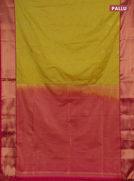 Semi soft silk saree lime yellow and pink with zari woven buttas and zari woven border