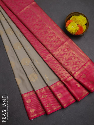 Semi soft silk saree beige and pink with zari woven buttas and zari woven border