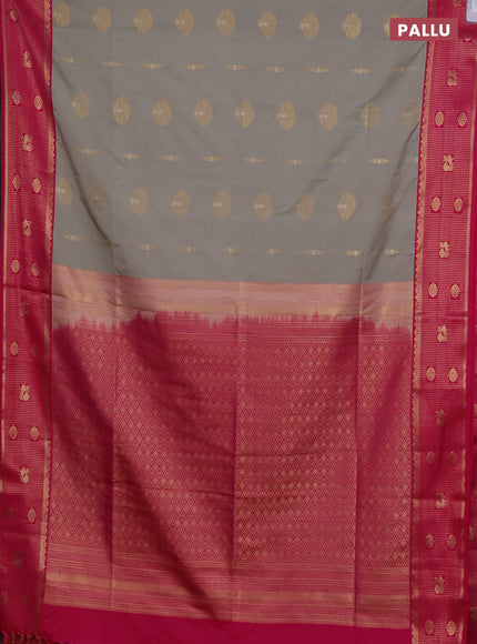Semi soft silk saree beige and pink with zari woven buttas and zari woven border