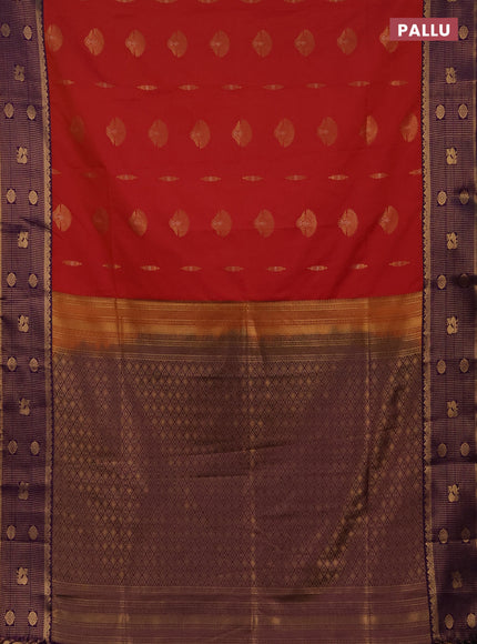 Semi soft silk saree red and purple with zari woven buttas and zari woven border