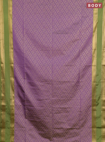 Semi soft silk saree lavender and mehendi green with allover zari woven brocade weaves and rettapet zari woven border