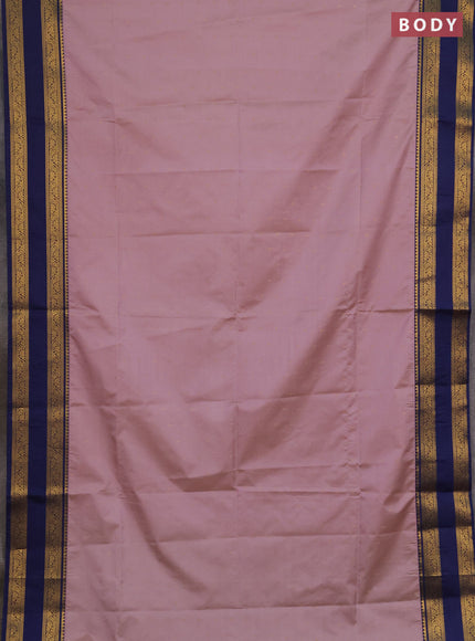 Semi soft silk saree pastel pink and navy blue with allover zari woven buttas and rettapet zari woven border