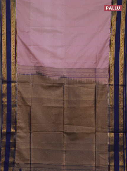 Semi soft silk saree pastel pink and navy blue with allover zari woven buttas and rettapet zari woven border