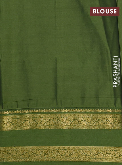 Semi soft silk saree purple and sap green with allover zari woven buttas and rettapet zari woven border