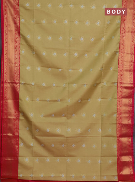 Semi soft silk saree beige and pink with allover small zari checks & buttas and zari woven border