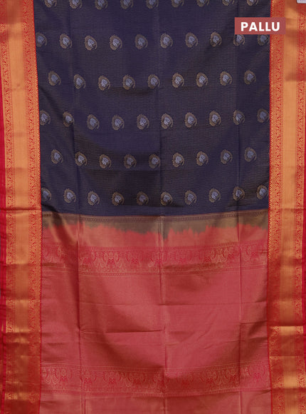 Semi soft silk saree navy blue and pink with allover small zari checks & buttas and zari woven border
