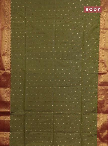 Semi soft silk saree mehendi green and maroon with allover zari weaves & buttas and zari woven border