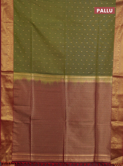 Semi soft silk saree mehendi green and maroon with allover zari weaves & buttas and zari woven border